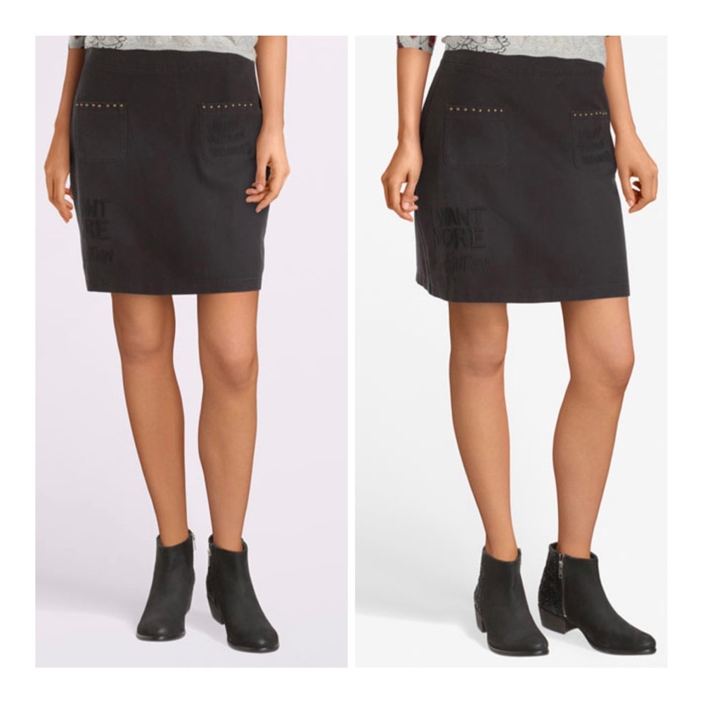 Desigual Embroidery Studded Women’s Black Mini Skirt Size 8 NWT
